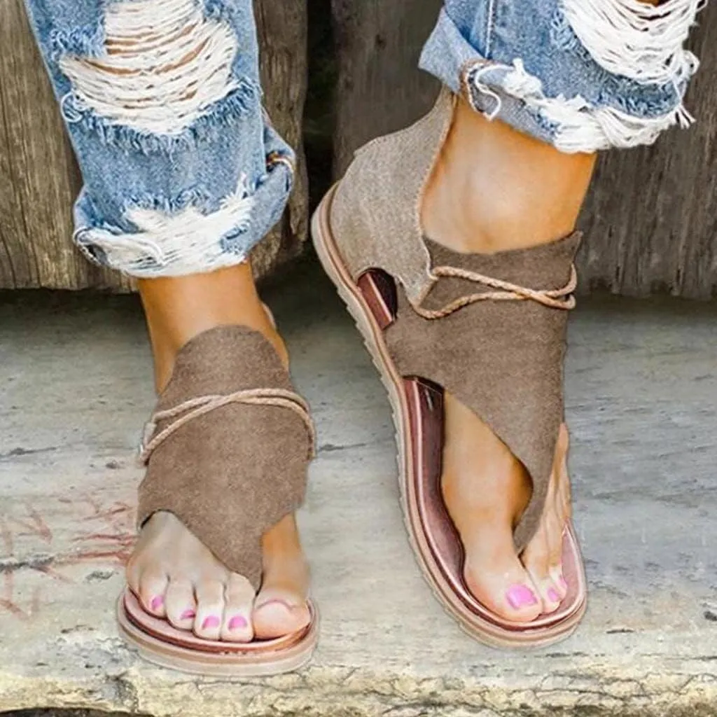 Gibobby Sandals for Women Comfy Flat Summer Casual Elastic Flat Sandals Summer Beach Vocation Ankle Strap Flip Flop