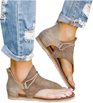 Gibobby Sandals for Women Comfy Flat Summer Casual Elastic Flat Sandals Summer Beach Vocation Ankle Strap Flip Flop