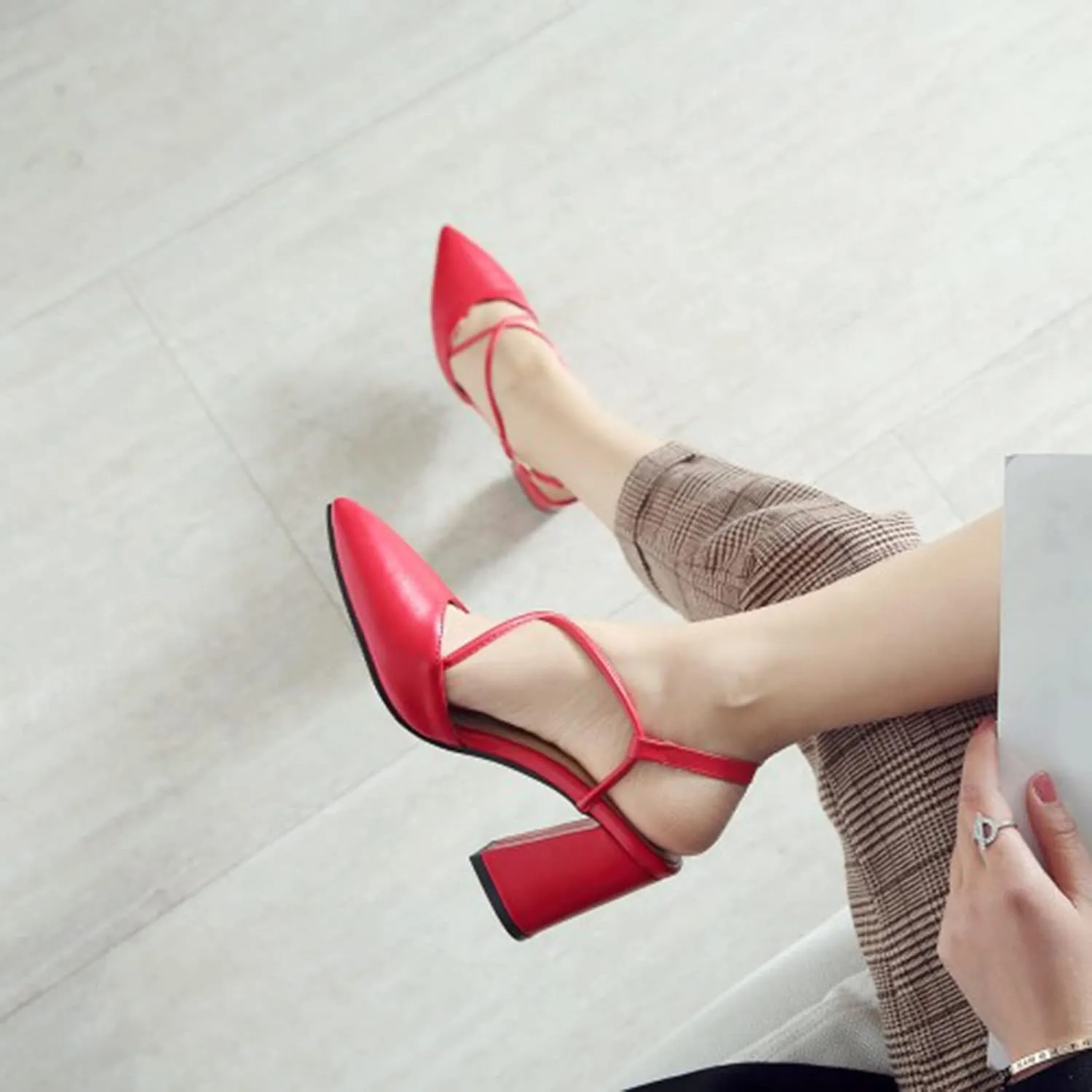 Gicoiz Pointed Toe Heels Women Formal Block Heels Sandals