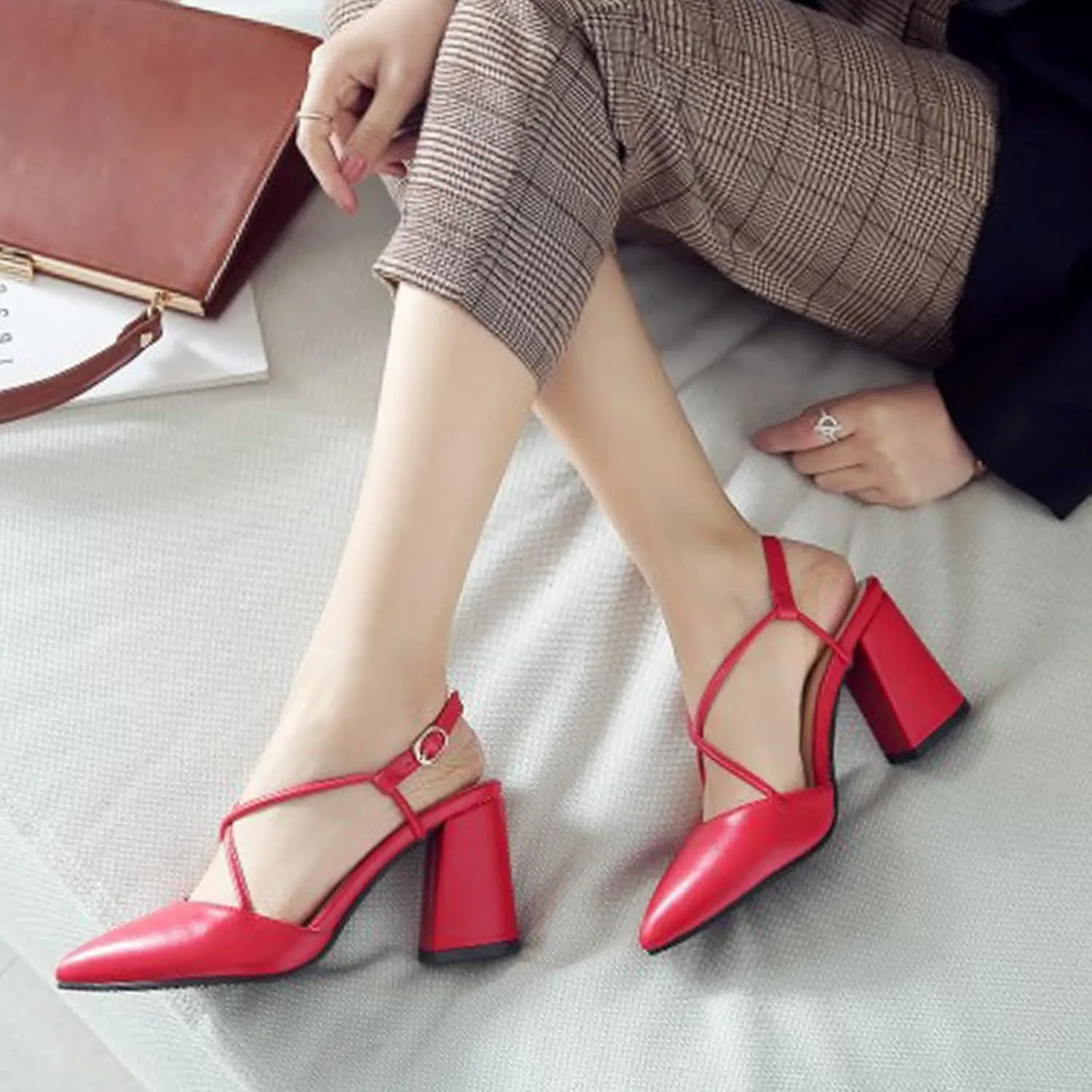 Gicoiz Pointed Toe Heels Women Formal Block Heels Sandals