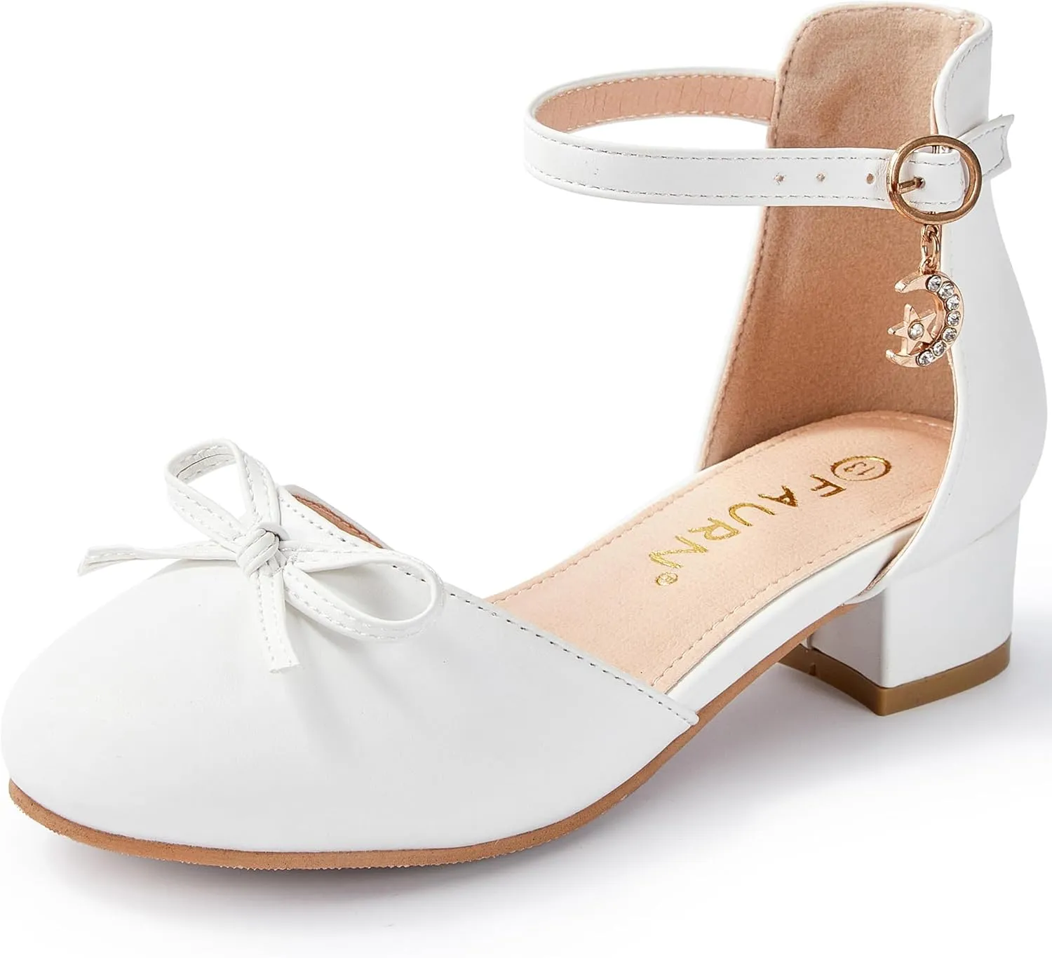 Girls Dress Shoes Closed Toe Heels Bowknot Ankle Strap Flower Pump Shoes Party Wedding School Sandals for Toddler Little Big Kid