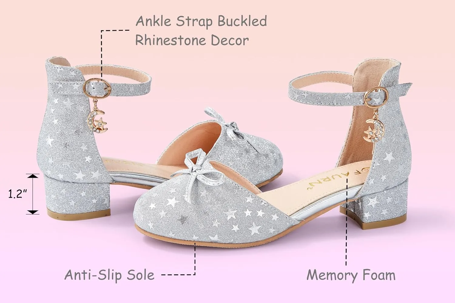 Girls Dress Shoes Closed Toe Heels Bowknot Ankle Strap Flower Pump Shoes Party Wedding School Sandals for Toddler Little Big Kid