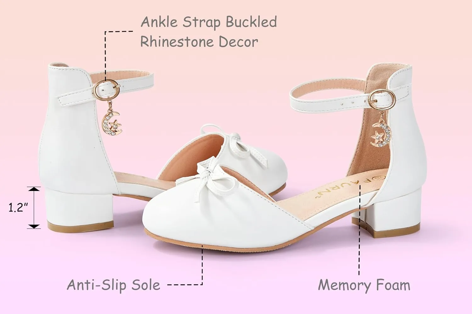 Girls Dress Shoes Closed Toe Heels Bowknot Ankle Strap Flower Pump Shoes Party Wedding School Sandals for Toddler Little Big Kid