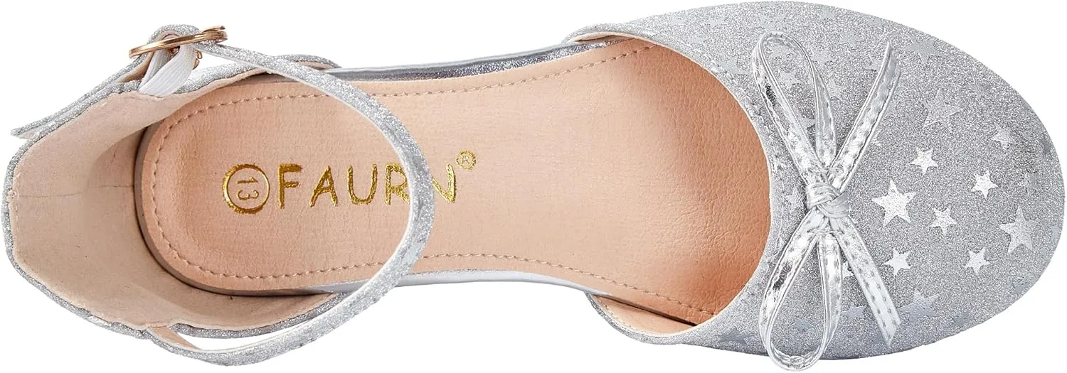 Girls Dress Shoes Closed Toe Heels Bowknot Ankle Strap Flower Pump Shoes Party Wedding School Sandals for Toddler Little Big Kid
