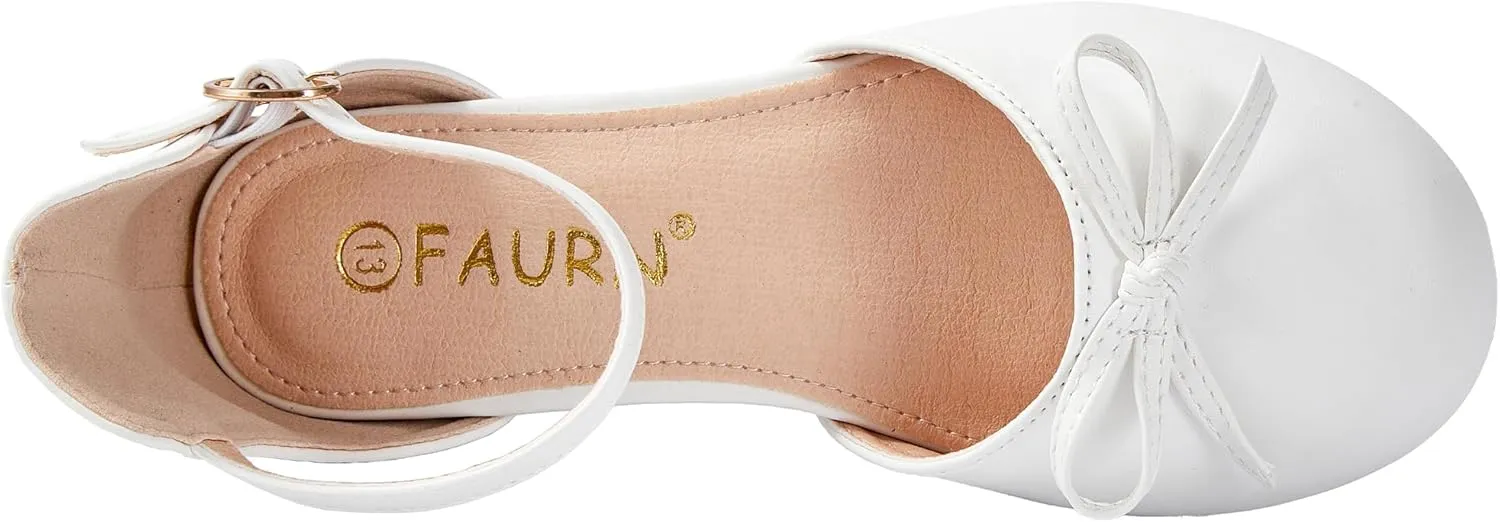 Girls Dress Shoes Closed Toe Heels Bowknot Ankle Strap Flower Pump Shoes Party Wedding School Sandals for Toddler Little Big Kid