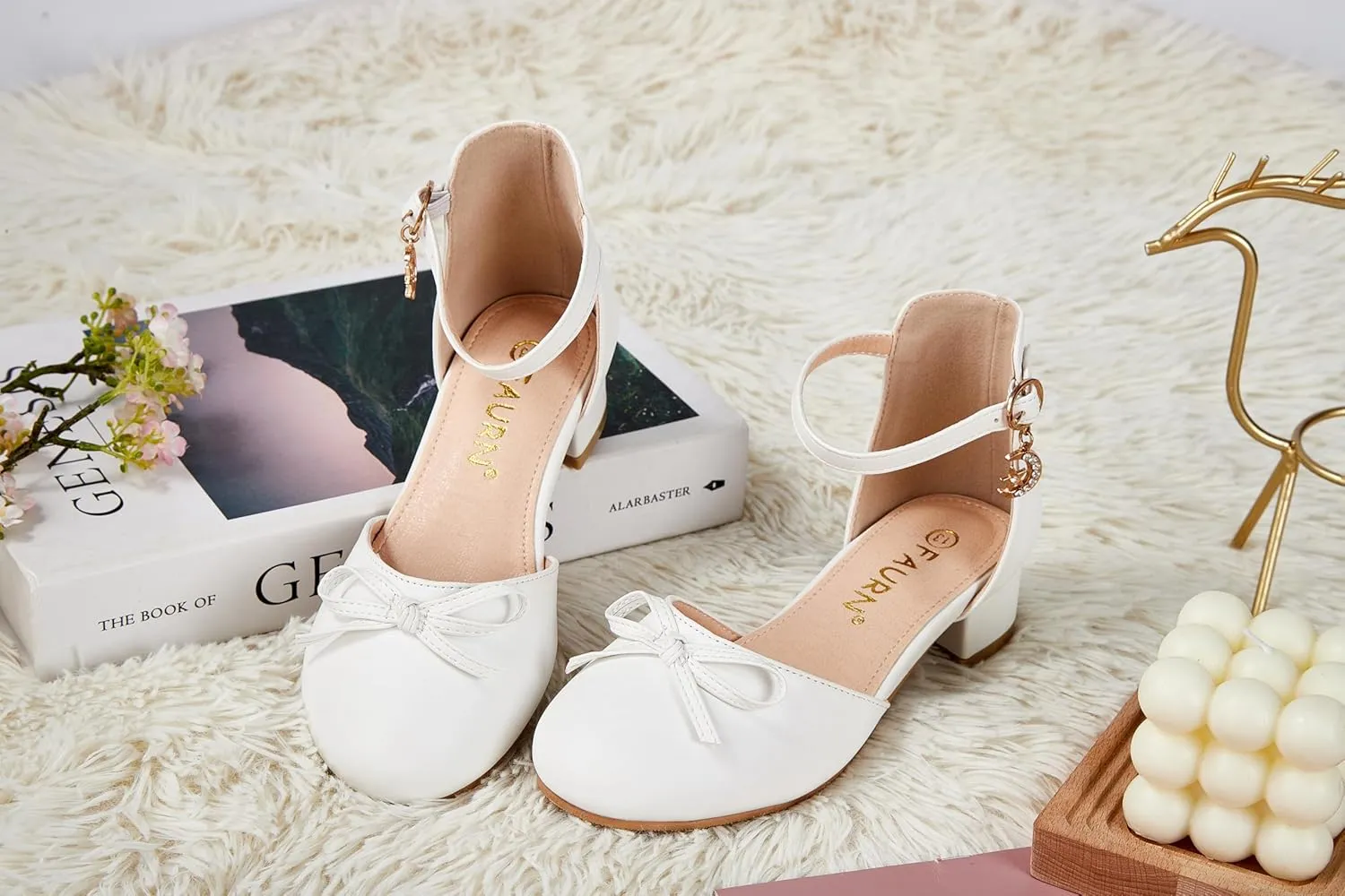 Girls Dress Shoes Closed Toe Heels Bowknot Ankle Strap Flower Pump Shoes Party Wedding School Sandals for Toddler Little Big Kid