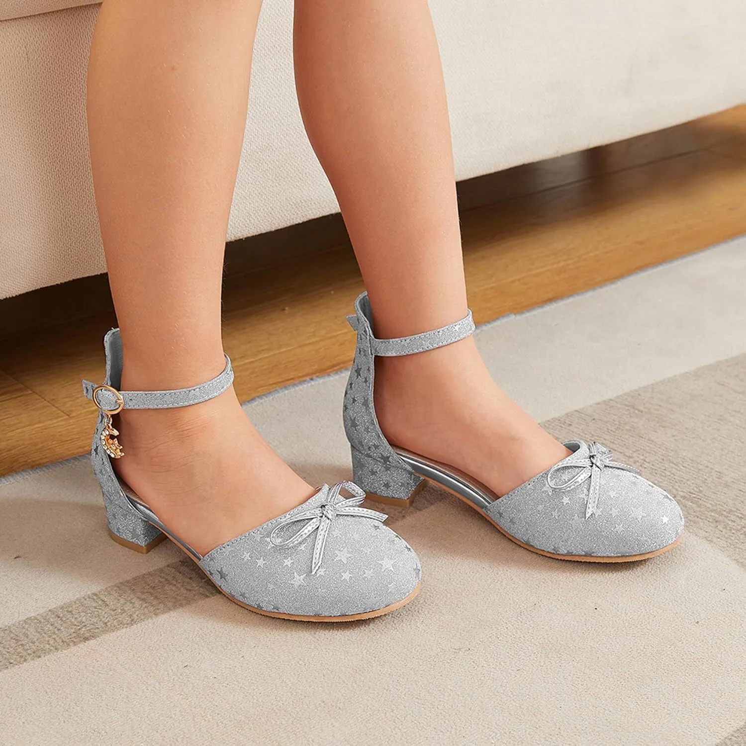 Girls Dress Shoes Closed Toe Heels Bowknot Ankle Strap Flower Pump Shoes Party Wedding School Sandals for Toddler Little Big Kid