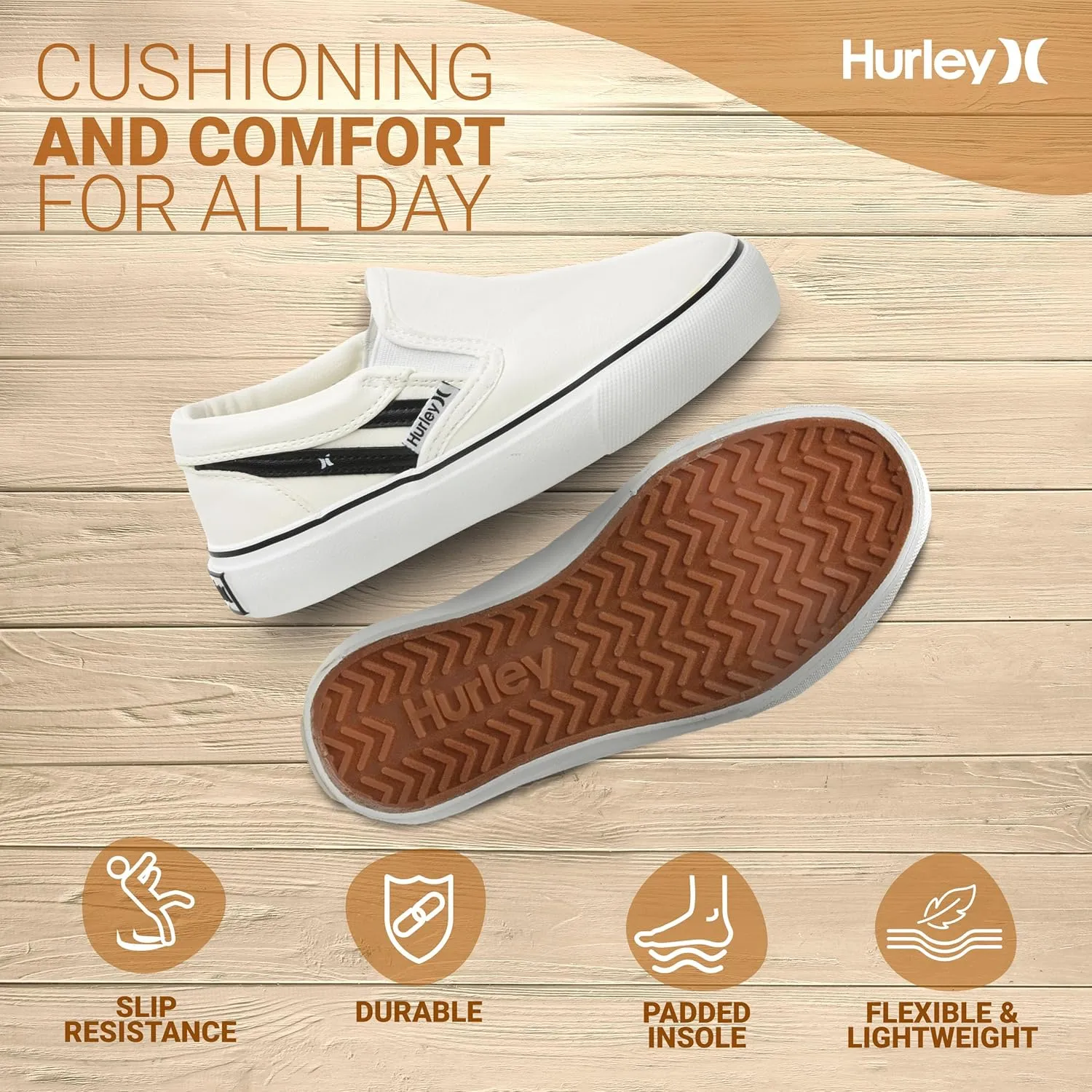 Hurley Kids Canvas Slip On Sneakers  Low Cut Skateboarding Shoes for Kids, Sports Shoes for Boys and Girls, Casual Sneakers