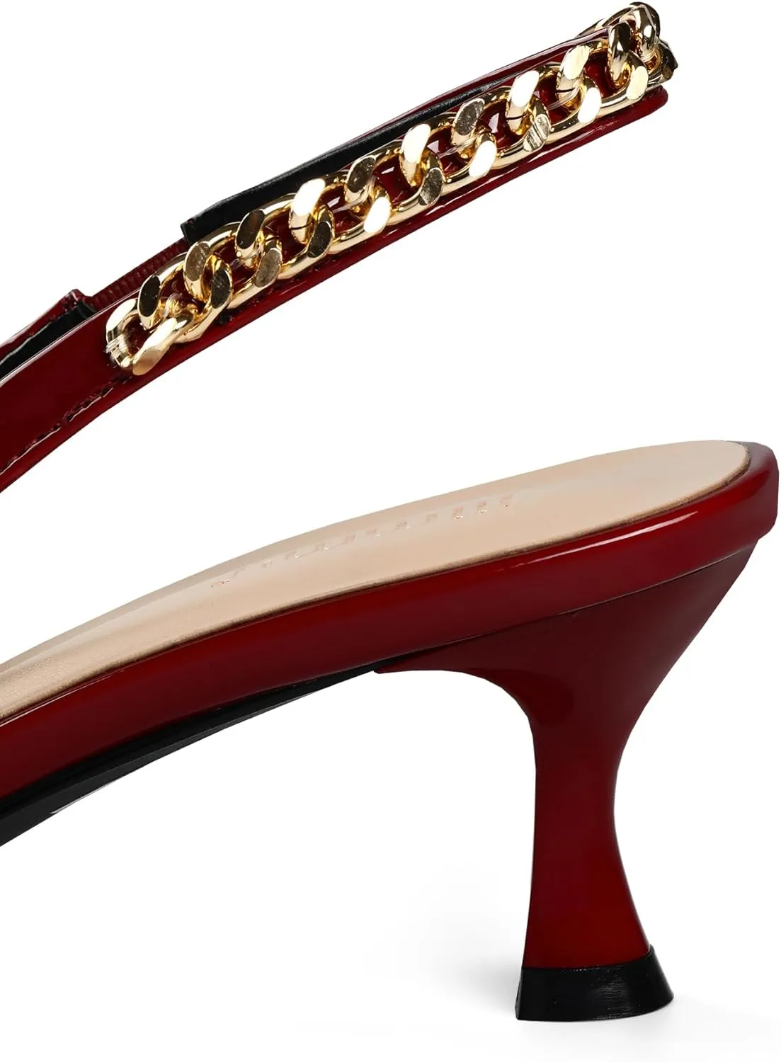 iiimmu Women's Stiletto Heels Closed Pointed Toe 4 in Heels for Women Patent Leather Pumps with Chain Wedding Party Dress Prom Heels Slingback Pumps