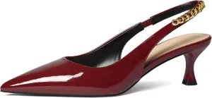iiimmu Women's Stiletto Heels Closed Pointed Toe 4 in Heels for Women Patent Leather Pumps with Chain Wedding Party Dress Prom Heels Slingback Pumps