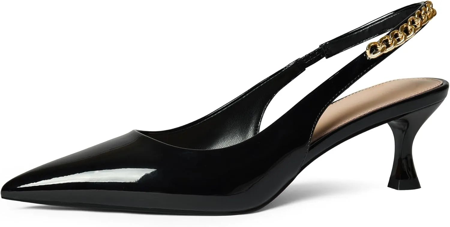 iiimmu Women's Stiletto Heels Closed Pointed Toe 4 in Heels for Women Patent Leather Pumps with Chain Wedding Party Dress Prom Heels Slingback Pumps