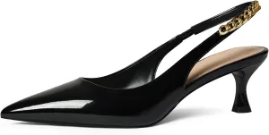 iiimmu Women's Stiletto Heels Closed Pointed Toe 4 in Heels for Women Patent Leather Pumps with Chain Wedding Party Dress Prom Heels Slingback Pumps