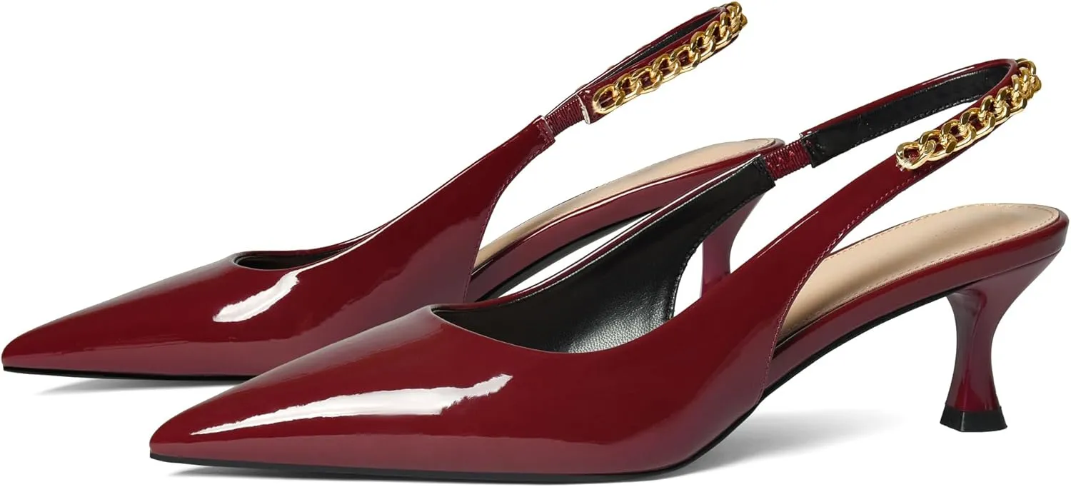 iiimmu Women's Stiletto Heels Closed Pointed Toe 4 in Heels for Women Patent Leather Pumps with Chain Wedding Party Dress Prom Heels Slingback Pumps