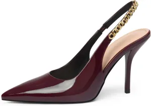iiimmu Women's Stiletto Heels Closed Pointed Toe 4 in Heels for Women Patent Leather Pumps with Chain Wedding Party Dress Prom Heels Slingback Pumps