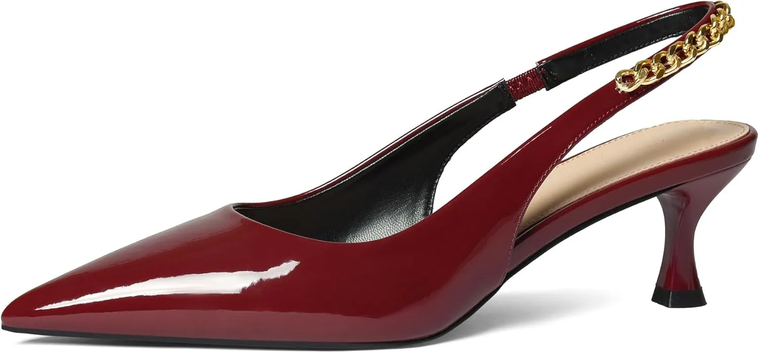 iiimmu Women's Stiletto Heels Closed Pointed Toe 4 in Heels for Women Patent Leather Pumps with Chain Wedding Party Dress Prom Heels Slingback Pumps