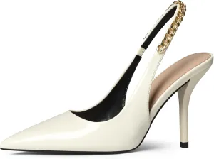 iiimmu Women's Stiletto Heels Closed Pointed Toe 4 in Heels for Women Patent Leather Pumps with Chain Wedding Party Dress Prom Heels Slingback Pumps