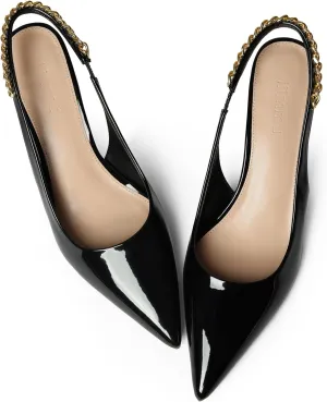 iiimmu Women's Stiletto Heels Closed Pointed Toe 4 in Heels for Women Patent Leather Pumps with Chain Wedding Party Dress Prom Heels Slingback Pumps