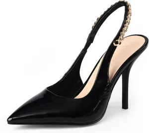 iiimmu Women's Stiletto Heels Closed Pointed Toe 4 in Heels for Women Patent Leather Pumps with Chain Wedding Party Dress Prom Heels Slingback Pumps