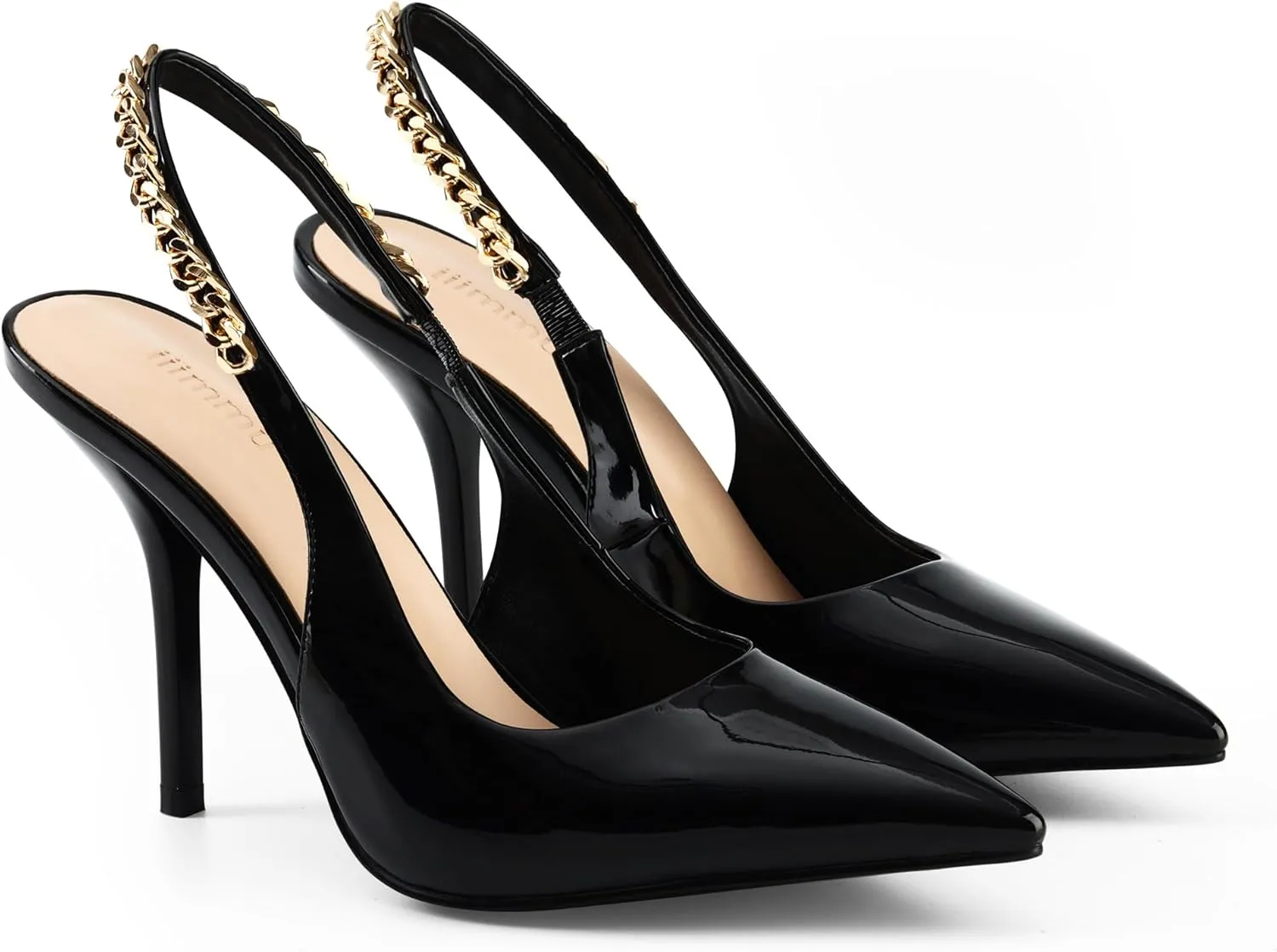iiimmu Women's Stiletto Heels Closed Pointed Toe 4 in Heels for Women Patent Leather Pumps with Chain Wedding Party Dress Prom Heels Slingback Pumps