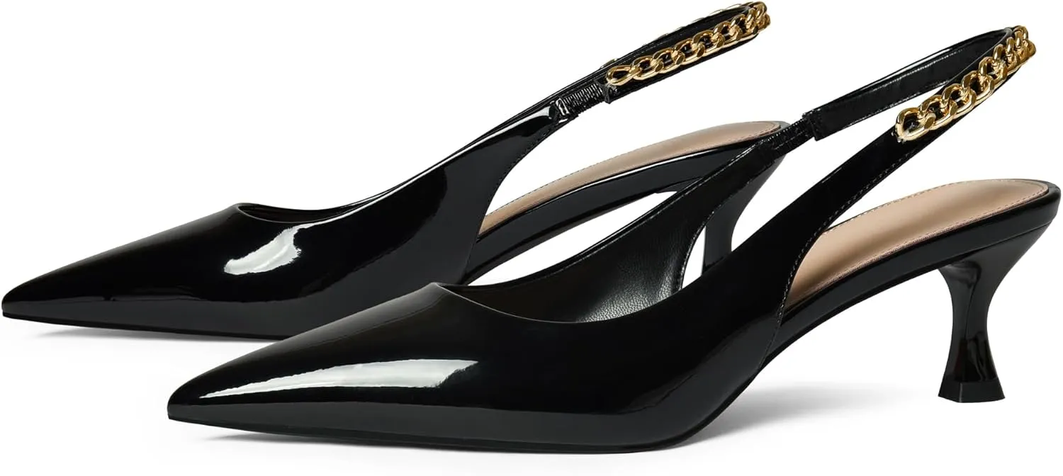 iiimmu Women's Stiletto Heels Closed Pointed Toe 4 in Heels for Women Patent Leather Pumps with Chain Wedding Party Dress Prom Heels Slingback Pumps