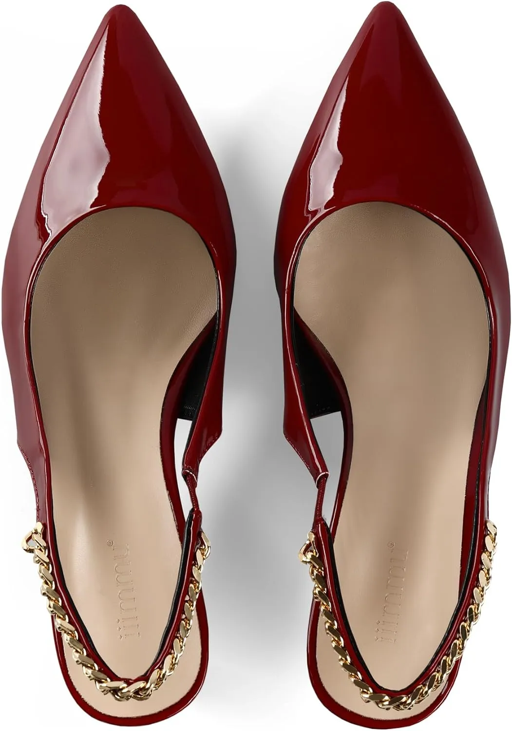 iiimmu Women's Stiletto Heels Closed Pointed Toe 4 in Heels for Women Patent Leather Pumps with Chain Wedding Party Dress Prom Heels Slingback Pumps