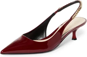 iiimmu Women's Stiletto Heels Closed Pointed Toe 4 in Heels for Women Patent Leather Pumps with Chain Wedding Party Dress Prom Heels Slingback Pumps