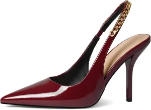 iiimmu Women's Stiletto Heels Closed Pointed Toe 4 in Heels for Women Patent Leather Pumps with Chain Wedding Party Dress Prom Heels Slingback Pumps