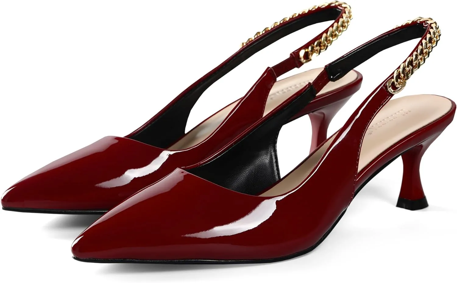 iiimmu Women's Stiletto Heels Closed Pointed Toe 4 in Heels for Women Patent Leather Pumps with Chain Wedding Party Dress Prom Heels Slingback Pumps