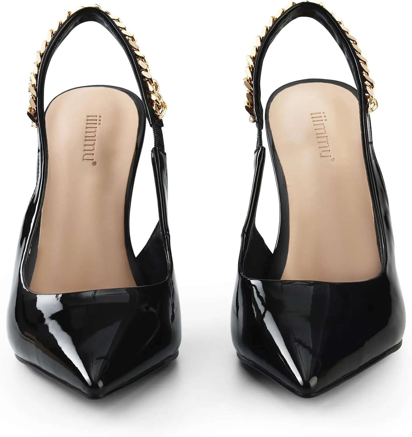 iiimmu Women's Stiletto Heels Closed Pointed Toe 4 in Heels for Women Patent Leather Pumps with Chain Wedding Party Dress Prom Heels Slingback Pumps
