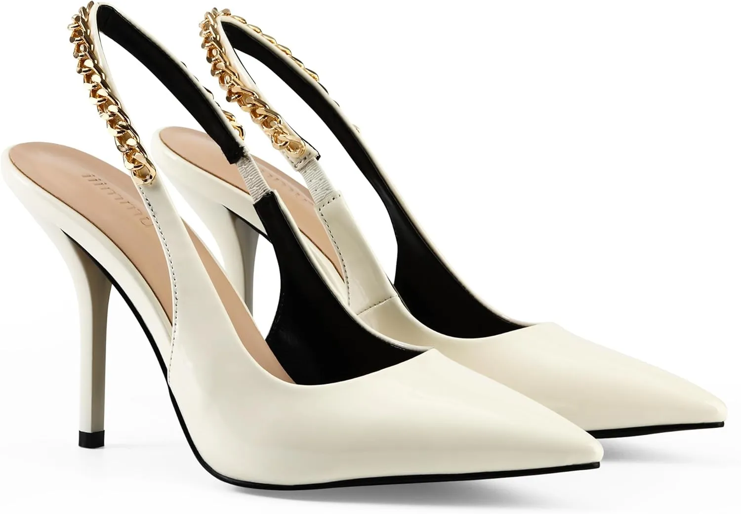 iiimmu Women's Stiletto Heels Closed Pointed Toe 4 in Heels for Women Patent Leather Pumps with Chain Wedding Party Dress Prom Heels Slingback Pumps