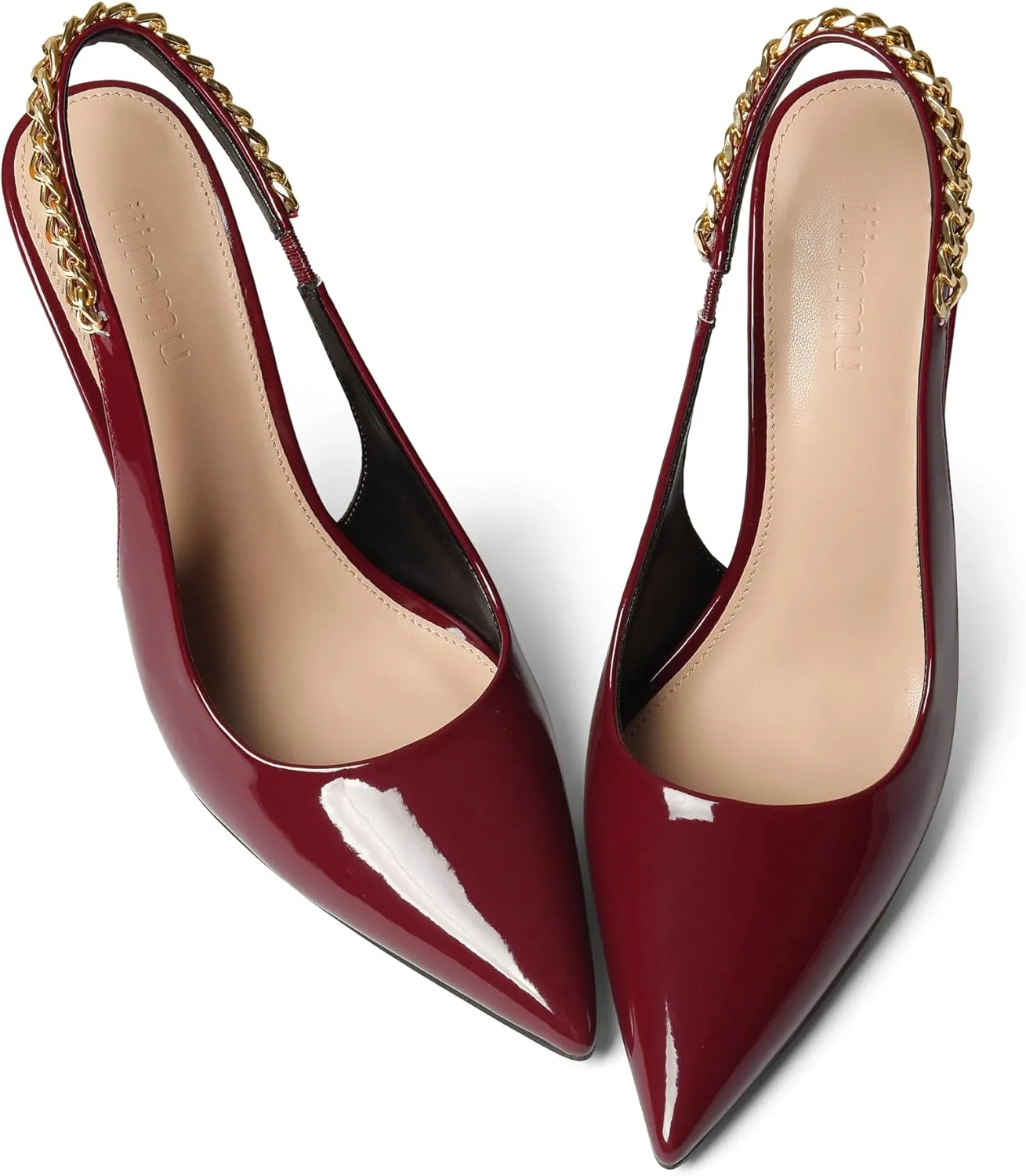 iiimmu Women's Stiletto Heels Closed Pointed Toe 4 in Heels for Women Patent Leather Pumps with Chain Wedding Party Dress Prom Heels Slingback Pumps