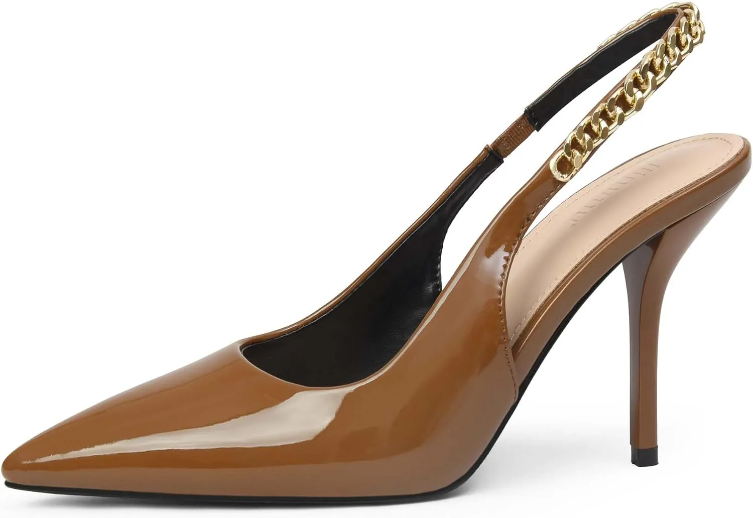 iiimmu Women's Stiletto Heels Closed Pointed Toe 4 in Heels for Women Patent Leather Pumps with Chain Wedding Party Dress Prom Heels Slingback Pumps