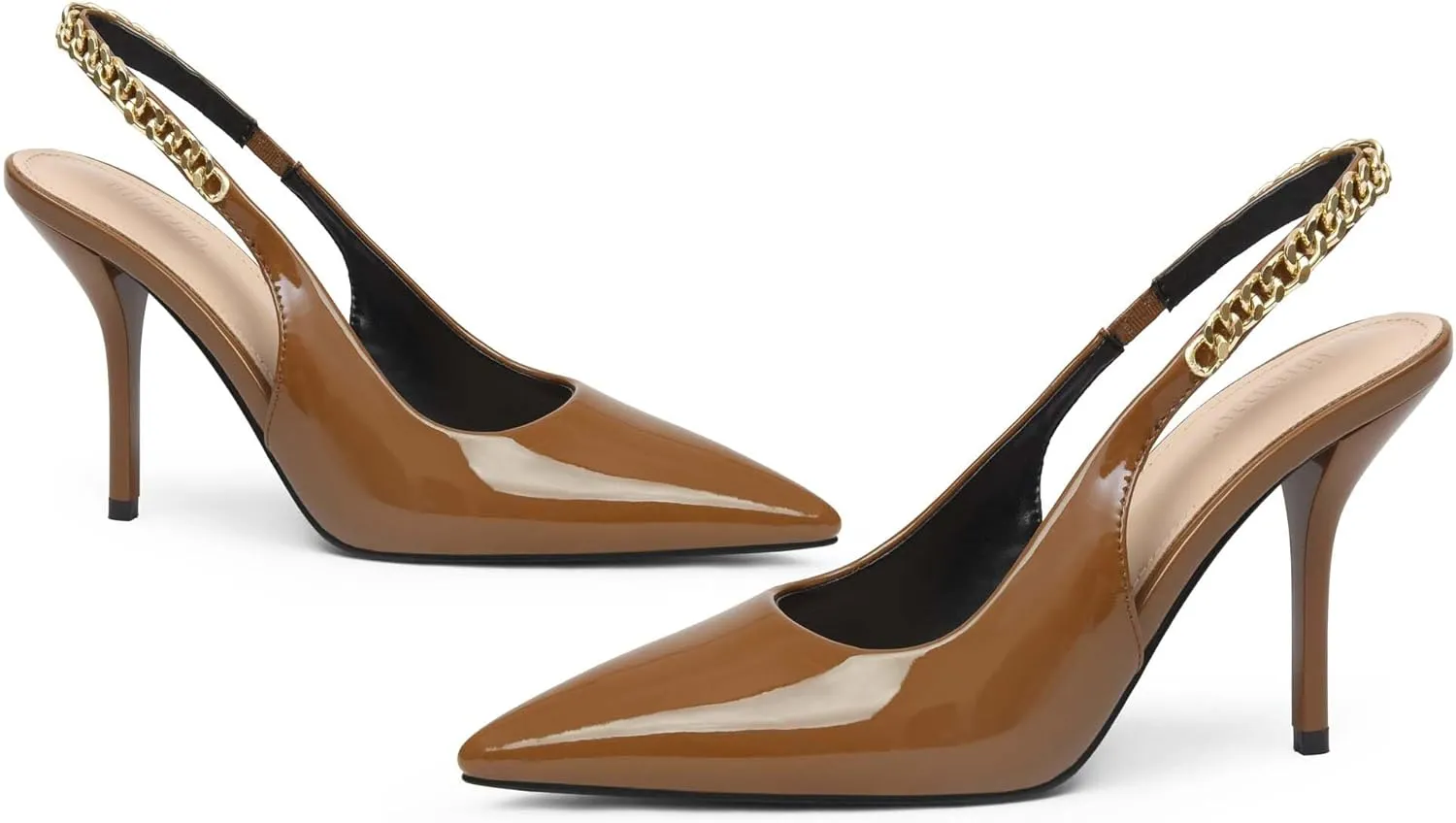 iiimmu Women's Stiletto Heels Closed Pointed Toe 4 in Heels for Women Patent Leather Pumps with Chain Wedding Party Dress Prom Heels Slingback Pumps