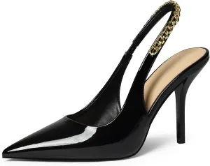 iiimmu Women's Stiletto Heels Closed Pointed Toe 4 in Heels for Women Patent Leather Pumps with Chain Wedding Party Dress Prom Heels Slingback Pumps