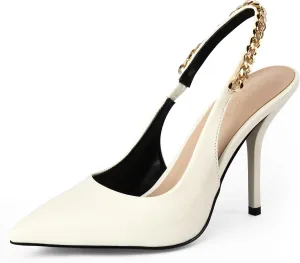 iiimmu Women's Stiletto Heels Closed Pointed Toe 4 in Heels for Women Patent Leather Pumps with Chain Wedding Party Dress Prom Heels Slingback Pumps