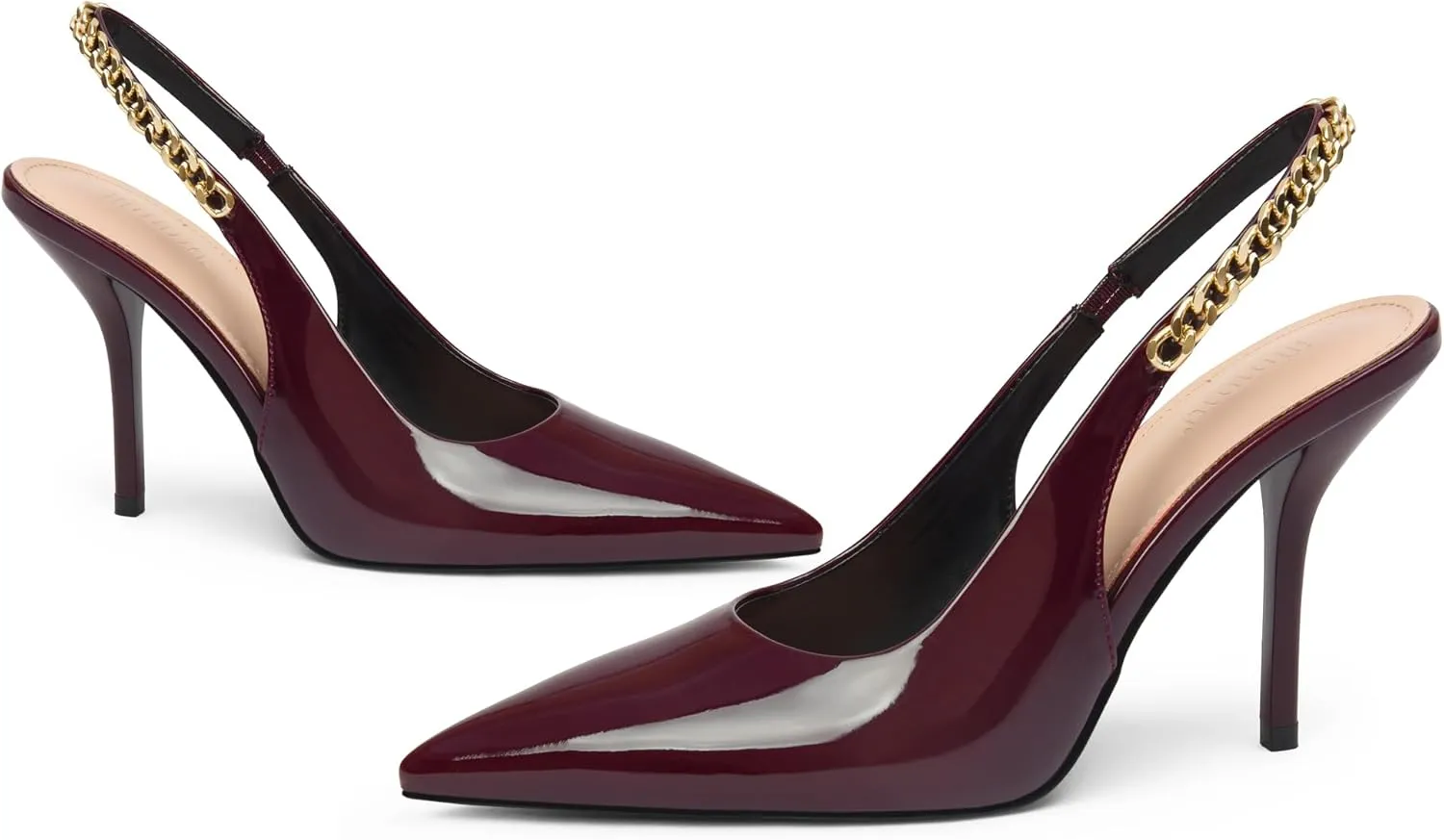 iiimmu Women's Stiletto Heels Closed Pointed Toe 4 in Heels for Women Patent Leather Pumps with Chain Wedding Party Dress Prom Heels Slingback Pumps