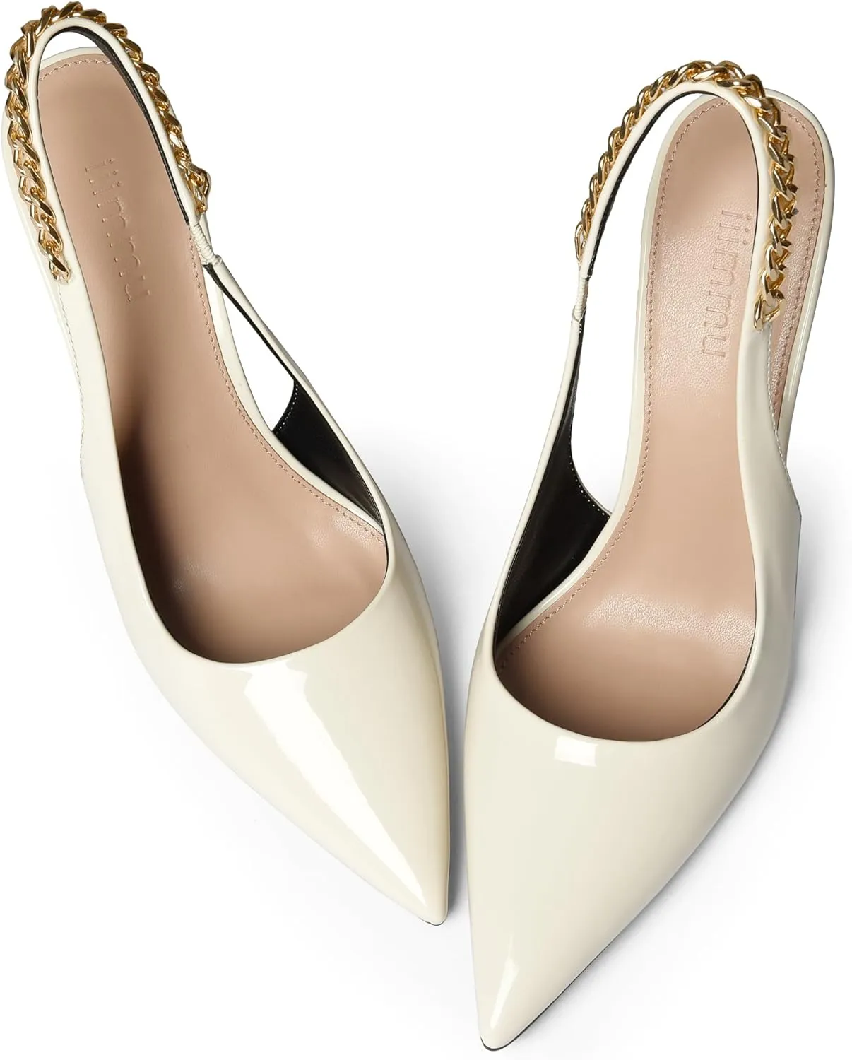 iiimmu Women's Stiletto Heels Closed Pointed Toe 4 in Heels for Women Patent Leather Pumps with Chain Wedding Party Dress Prom Heels Slingback Pumps