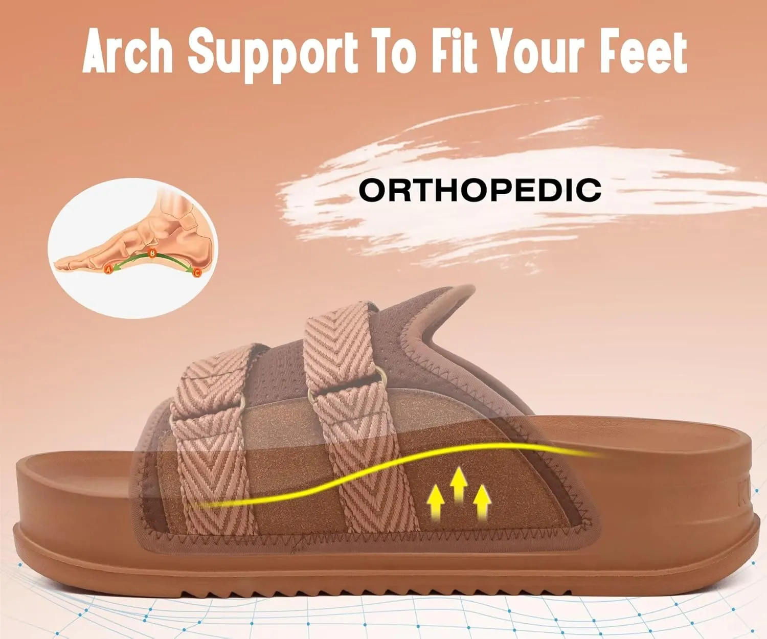 KuaiLu Mens Orthotic Sandals Comfortable Arch Support Fabric Sandal Slippers Shoes Man Casual Summer Cushion Slides Slip On Indoor Outdoor - Ultra-soft Comfort Fit Footbed