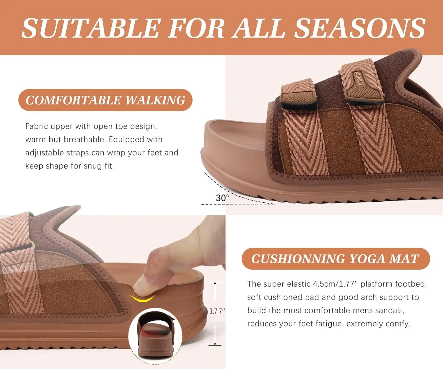 KuaiLu Mens Orthotic Sandals Comfortable Arch Support Fabric Sandal Slippers Shoes Man Casual Summer Cushion Slides Slip On Indoor Outdoor - Ultra-soft Comfort Fit Footbed