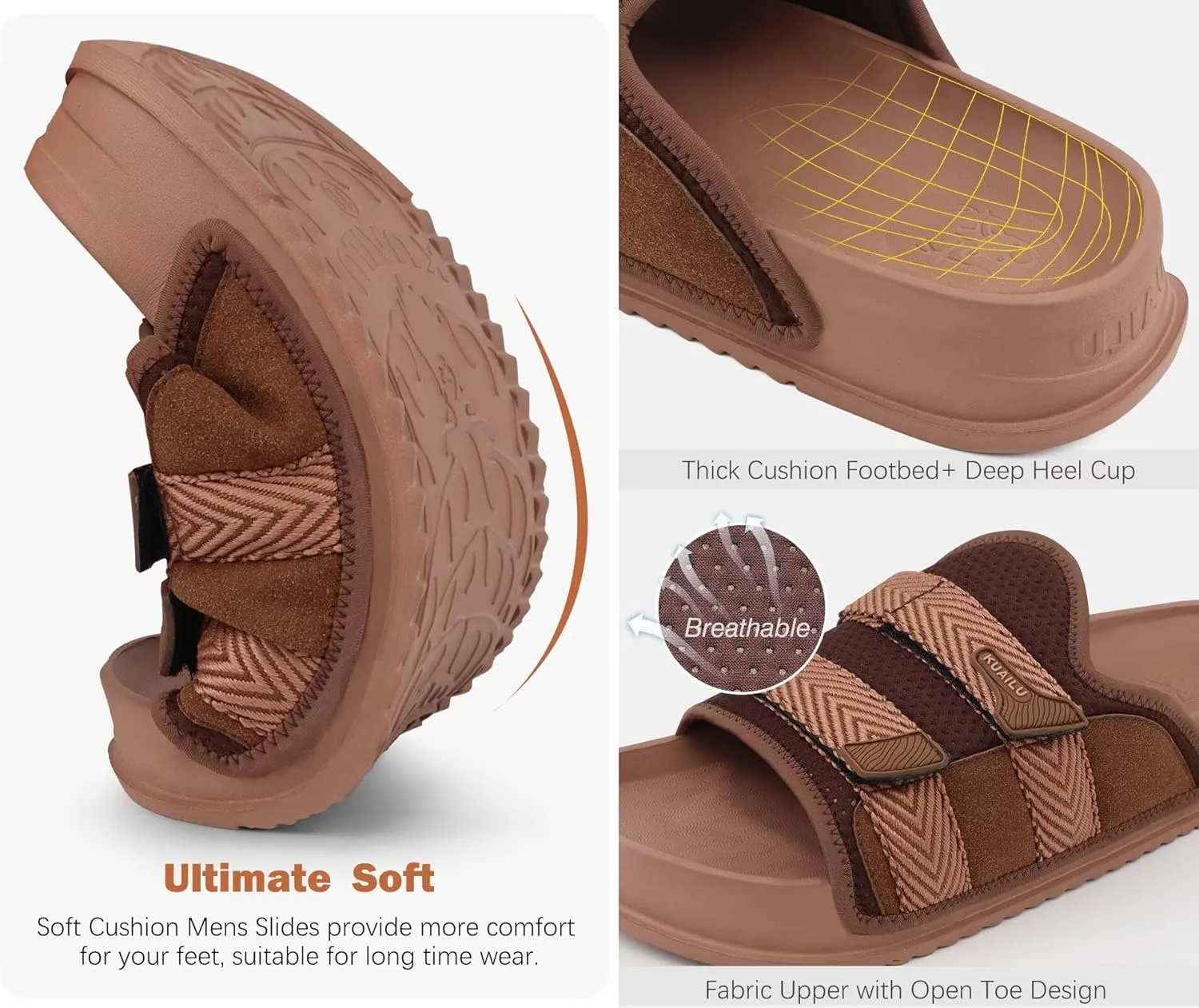 KuaiLu Mens Orthotic Sandals Comfortable Arch Support Fabric Sandal Slippers Shoes Man Casual Summer Cushion Slides Slip On Indoor Outdoor - Ultra-soft Comfort Fit Footbed