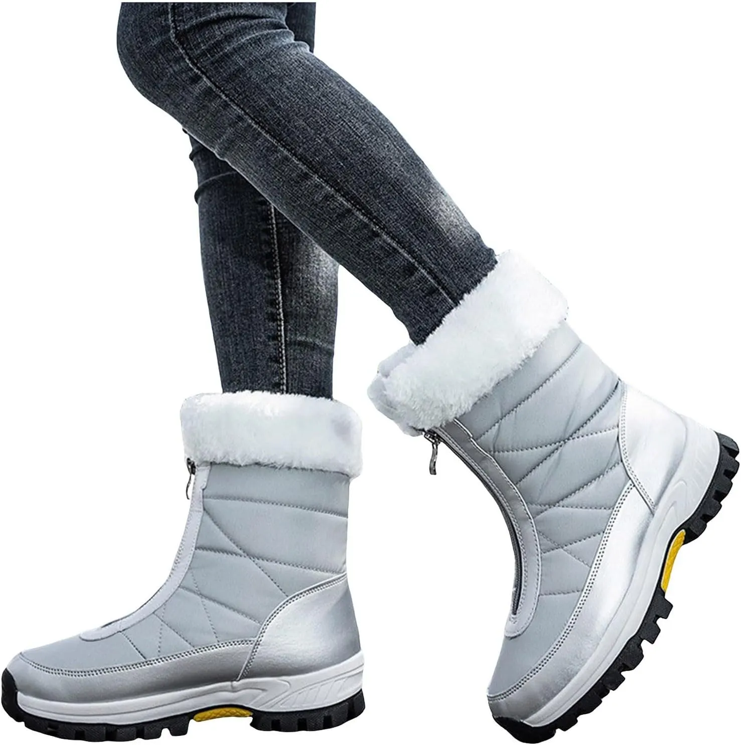 Ladies' Midsole Snow Boots With Front Zipper Large Size Cold And Warm Cotton Boots With Plush Snow Boots Women