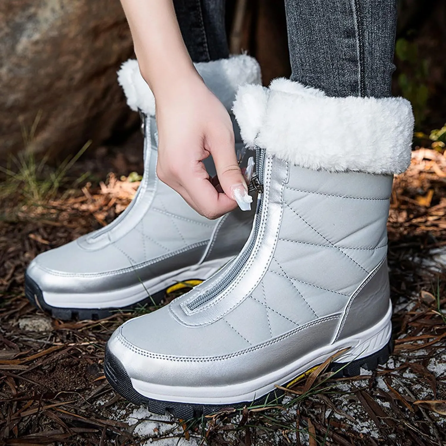 Ladies' Midsole Snow Boots With Front Zipper Large Size Cold And Warm Cotton Boots With Plush Snow Boots Women