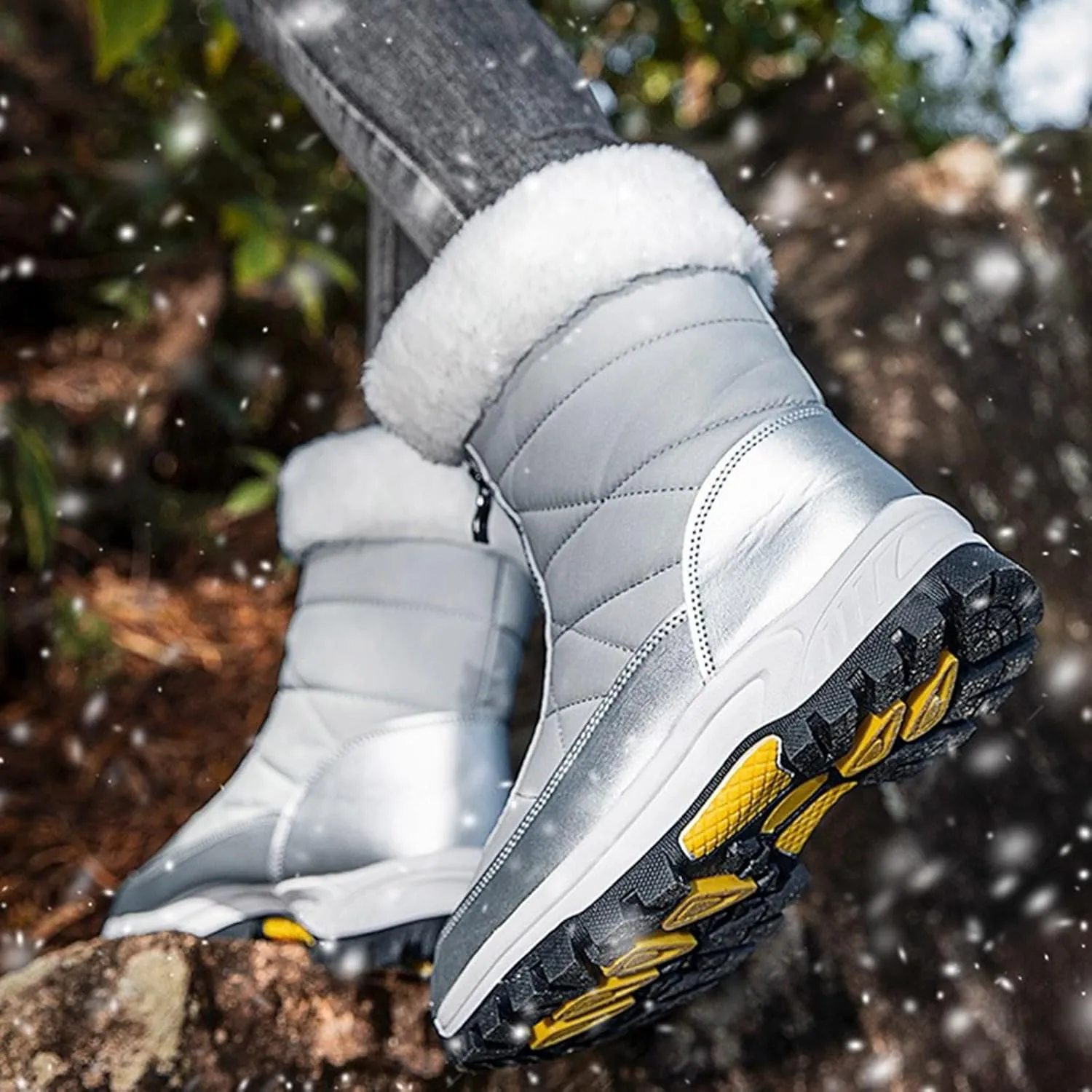 Ladies' Midsole Snow Boots With Front Zipper Large Size Cold And Warm Cotton Boots With Plush Snow Boots Women