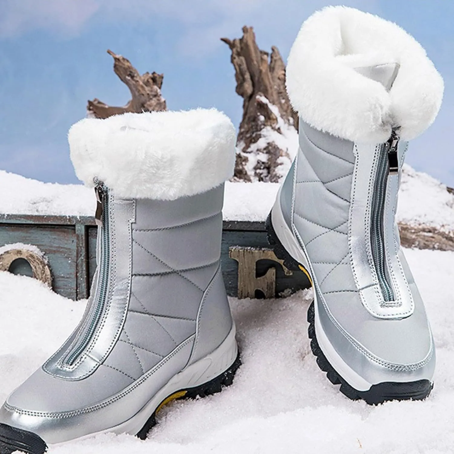 Ladies' Midsole Snow Boots With Front Zipper Large Size Cold And Warm Cotton Boots With Plush Snow Boots Women