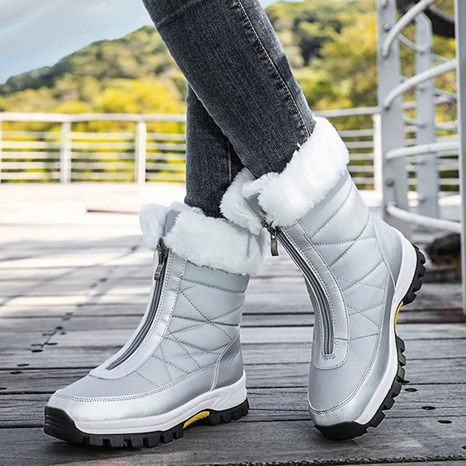 Ladies' Midsole Snow Boots With Front Zipper Large Size Cold And Warm Cotton Boots With Plush Snow Boots Women