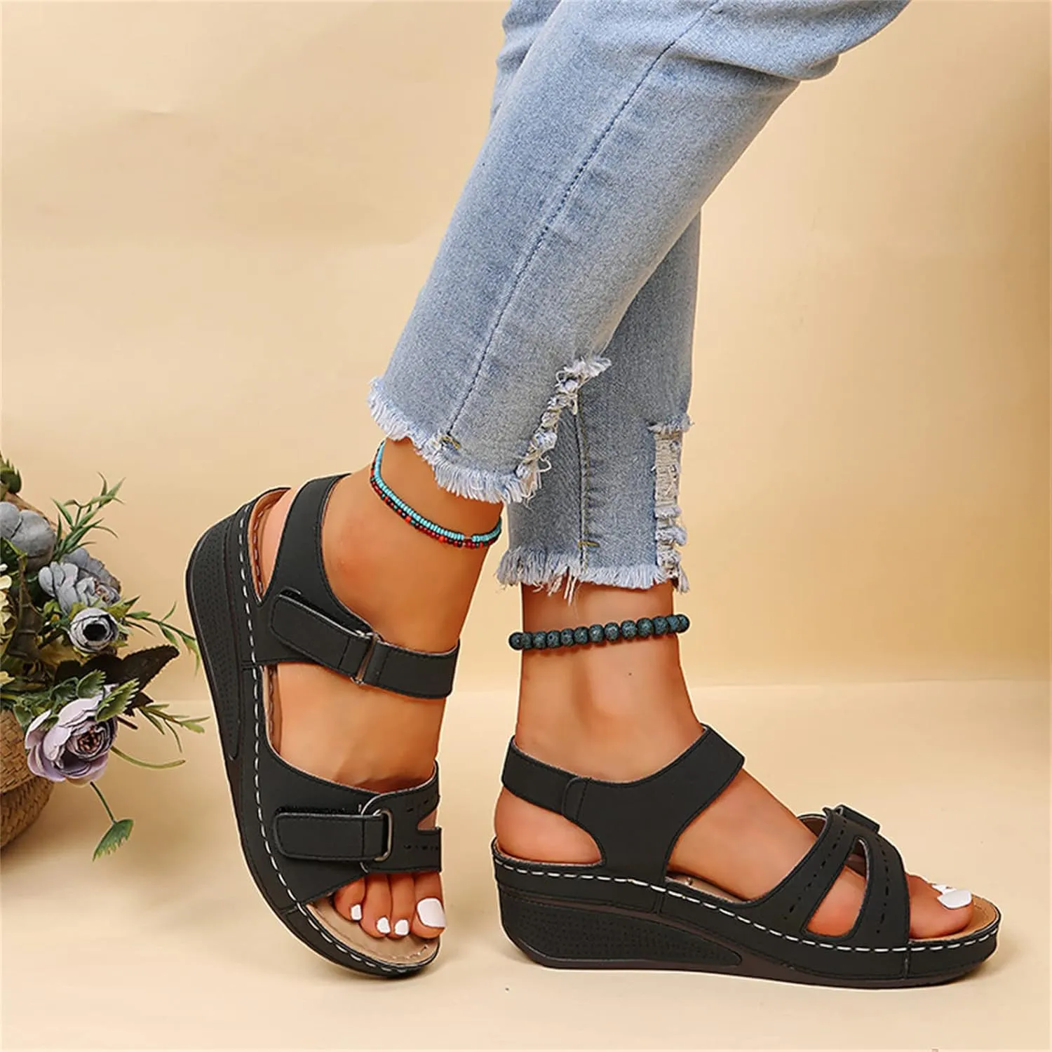 Lausiuoe Orthopedic Sandals For Women Elegant Comfortable Dressy Casual Summer Arch Support Orthotic Slides Walking Shoes