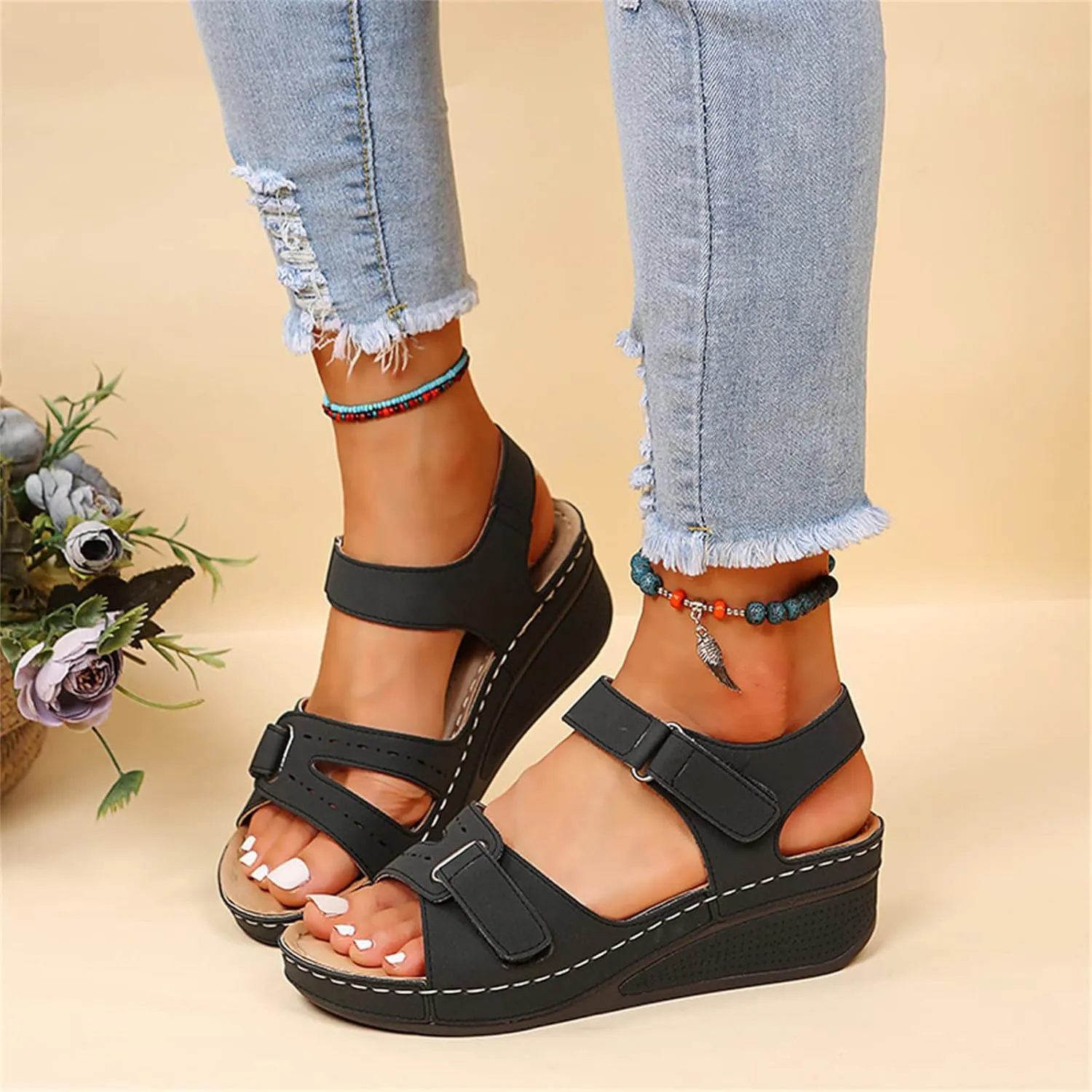Lausiuoe Orthopedic Sandals For Women Elegant Comfortable Dressy Casual Summer Arch Support Orthotic Slides Walking Shoes