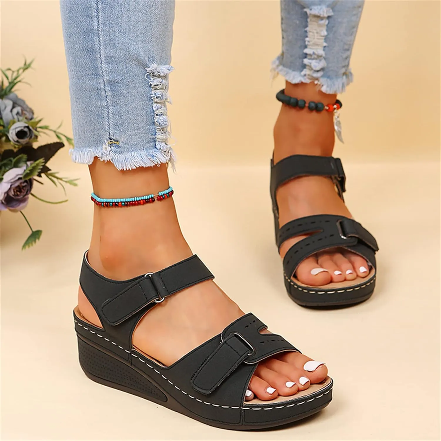 Lausiuoe Orthopedic Sandals For Women Elegant Comfortable Dressy Casual Summer Arch Support Orthotic Slides Walking Shoes