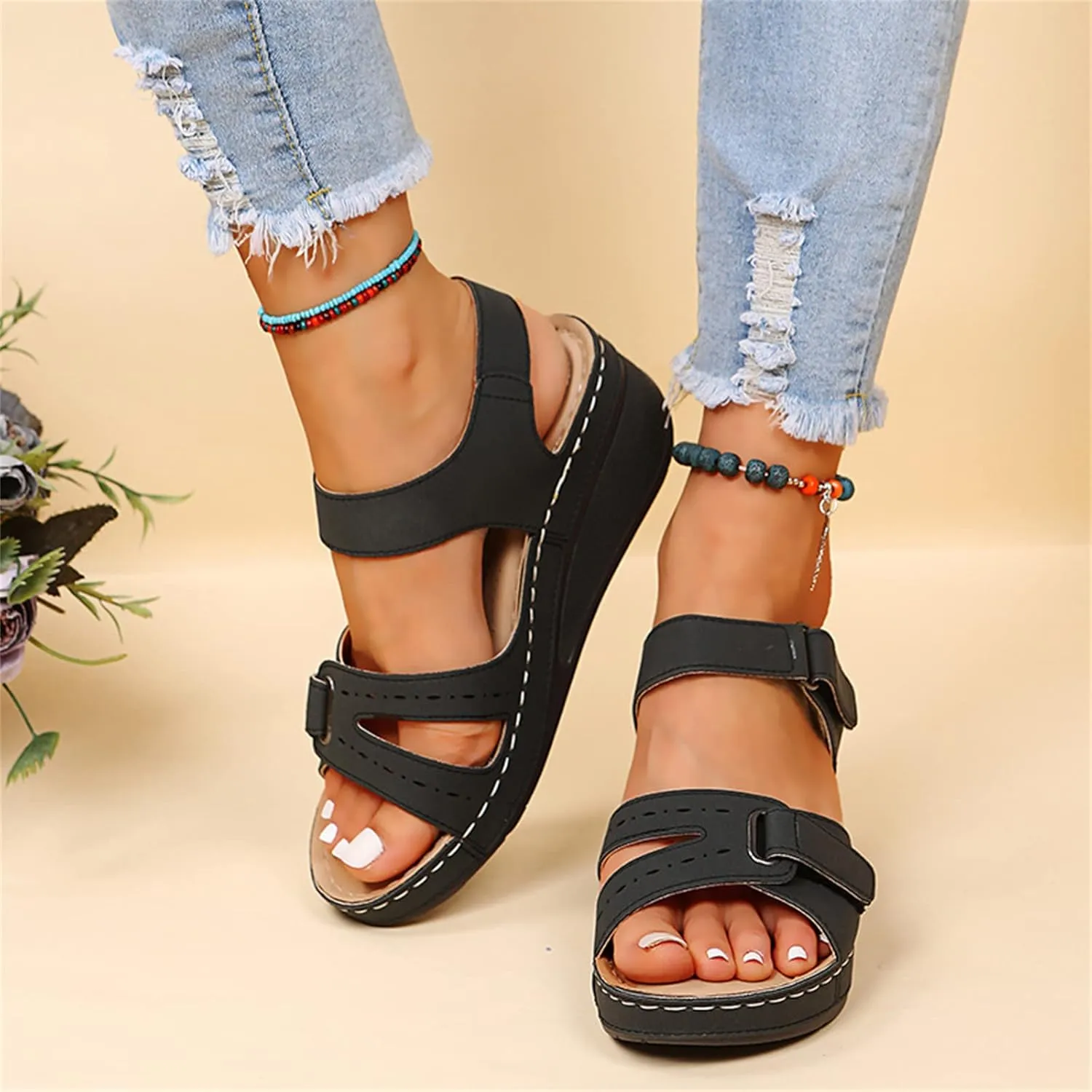 Lausiuoe Orthopedic Sandals For Women Elegant Comfortable Dressy Casual Summer Arch Support Orthotic Slides Walking Shoes
