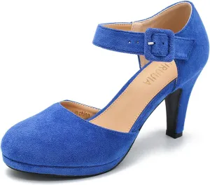 LIURUIJIA Womens Closed Toe High Heels Pumps D'Orsay Ankle Strap Comfortable Platform Heels Shoes Casual Dressy